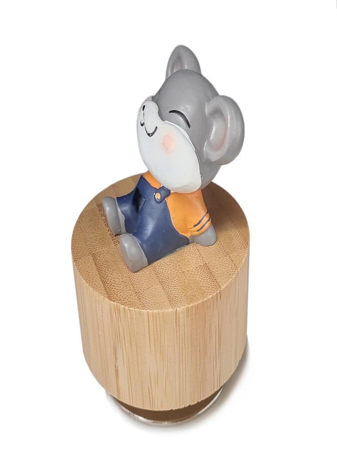 falado Mini Wooden Animal Rotary Music Box with Cute Mouse Ornament (Tune: It's a Small World), Gray and Beige - Image 2